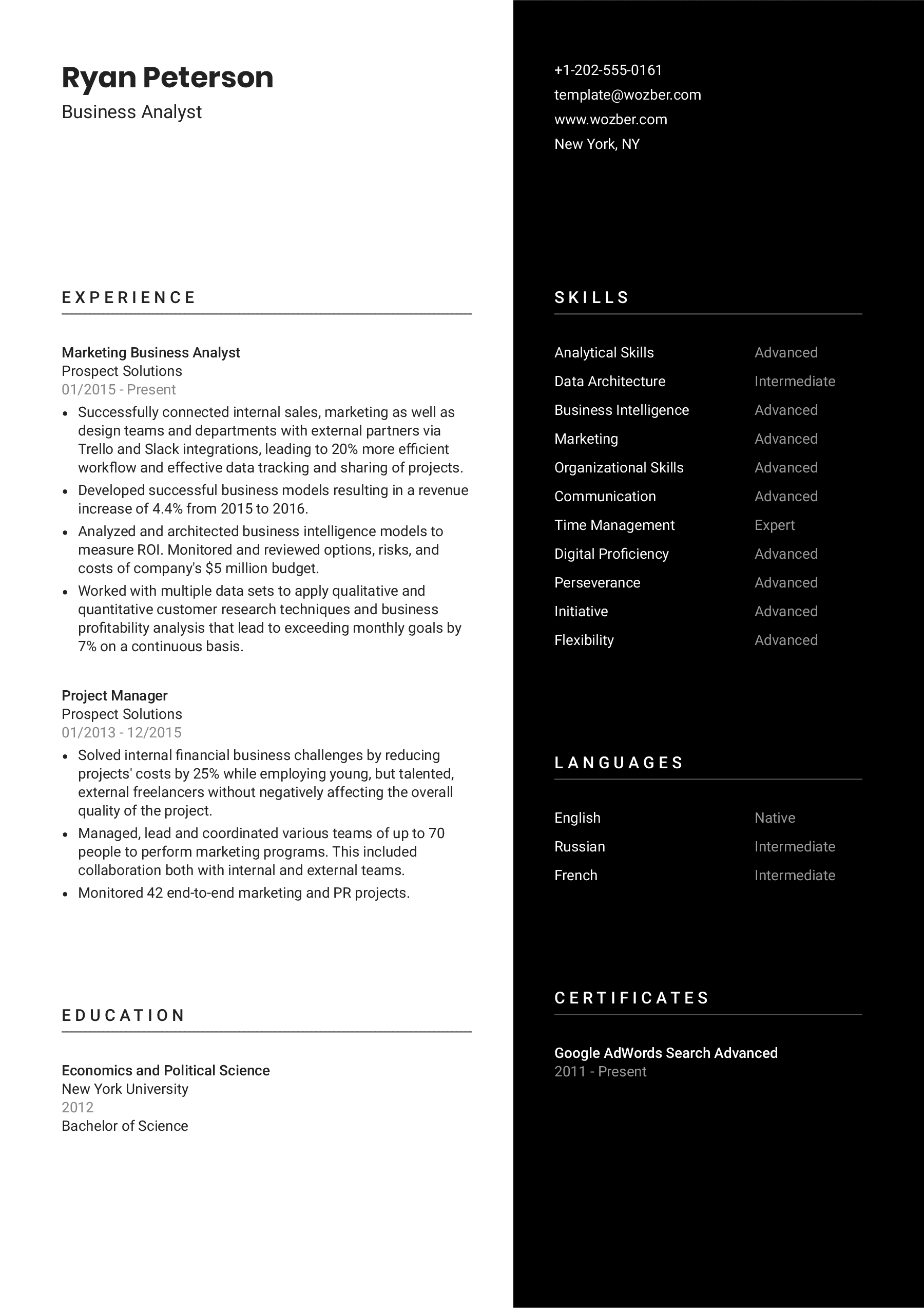 A black and white creative CV template for those who seek a classic feel.