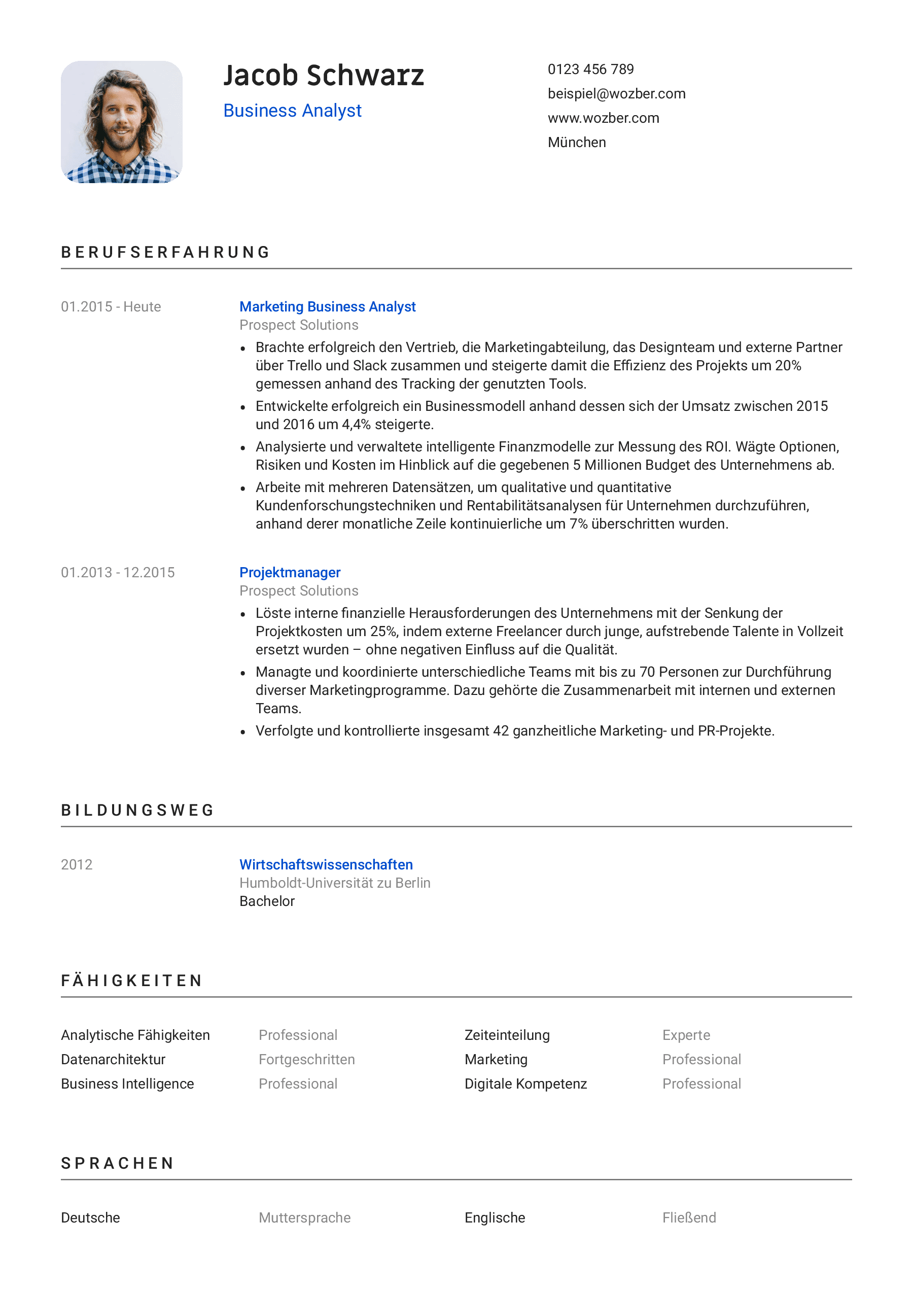 Beispielhafter Lebenslauf einer HR Managerin