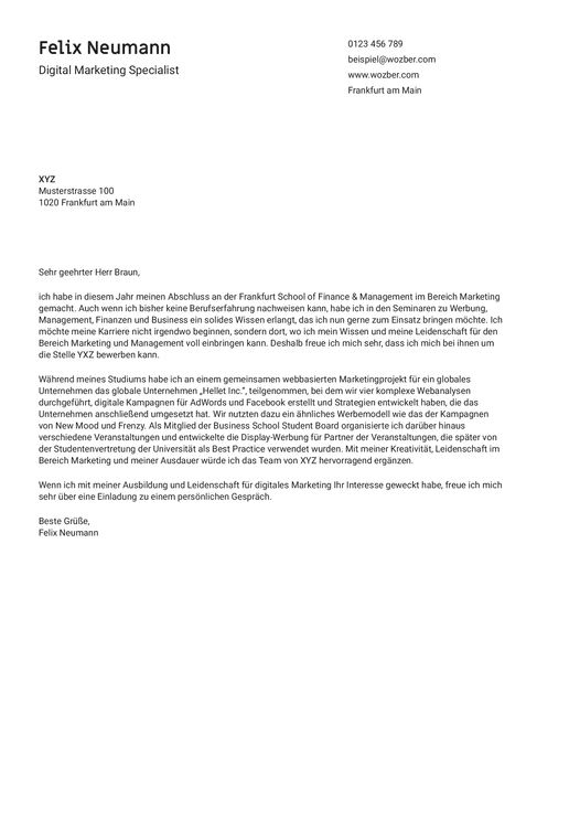 Digital Marketing Spezialist Anschreiben Beispiel