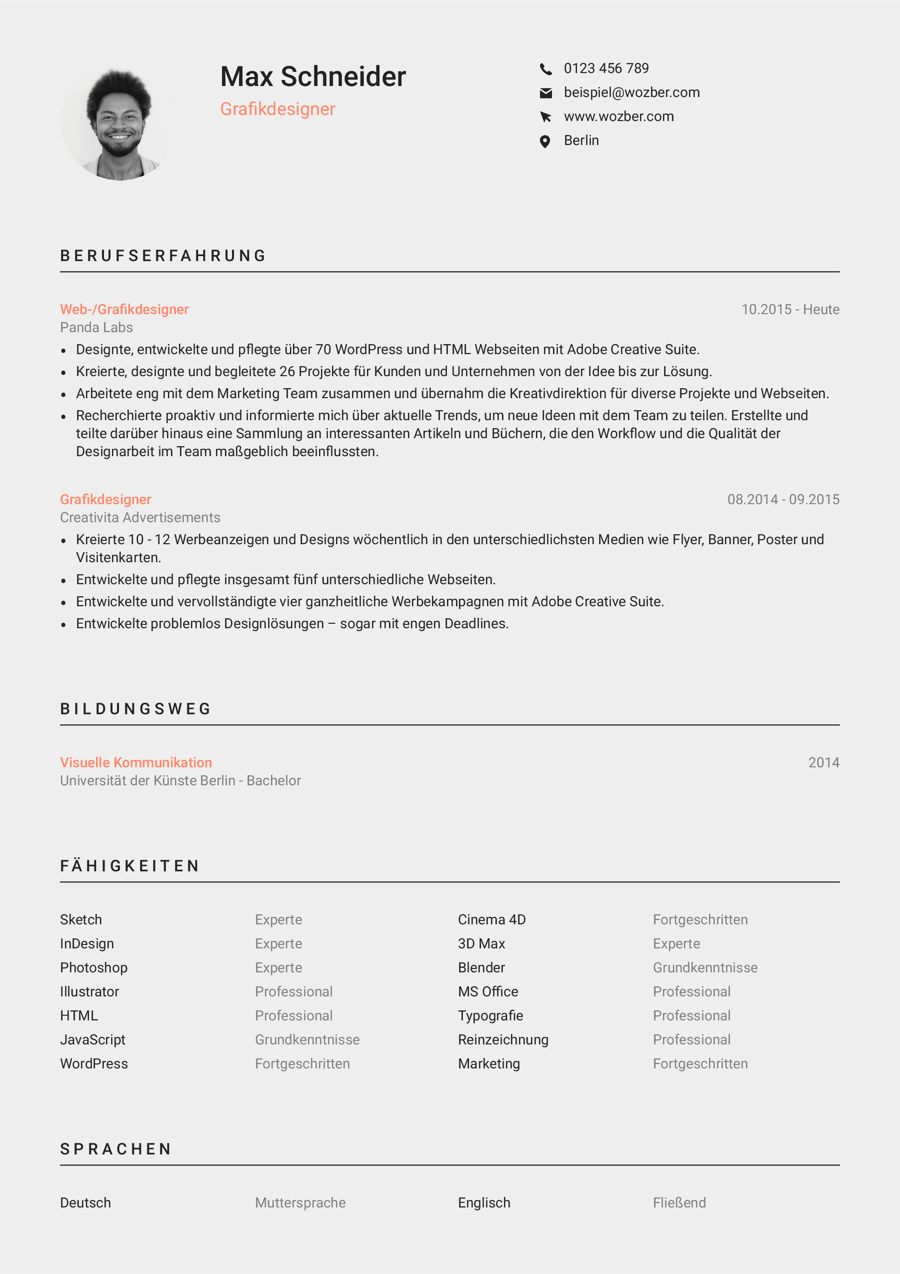 Beispielhafter Lebenslauf eines Grafikdesigner