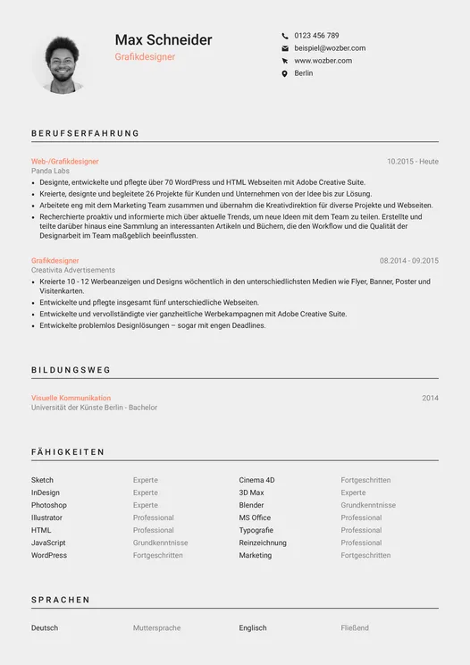 Beispielhafter Lebenslauf eines Grafikdesigner