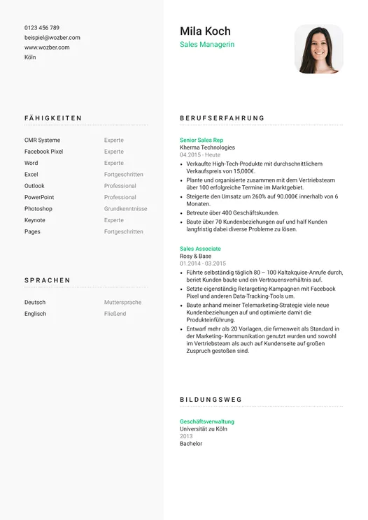 Beispielhafter Lebenslauf einer Sales Managerin