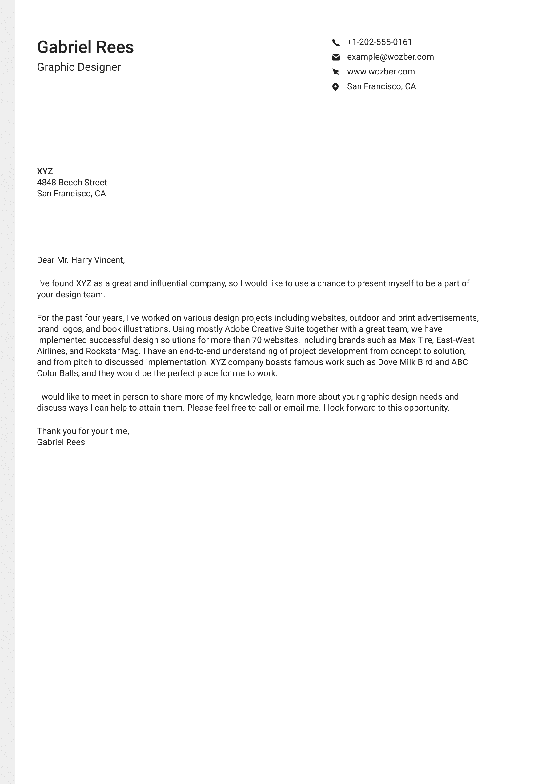 example application letter for graphic designer