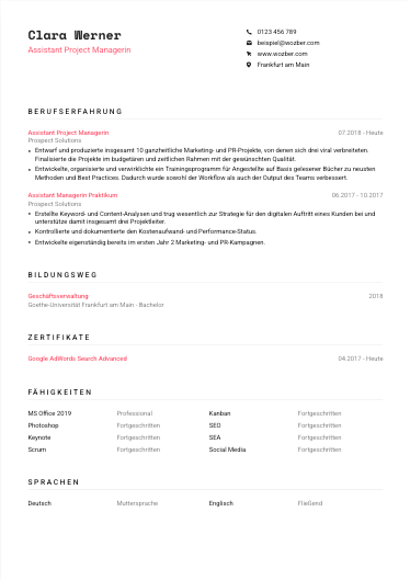 Beispielhafter Lebenslauf einer Assistant Project Managerin