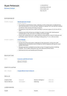 Modern resume example for Business Analyst position