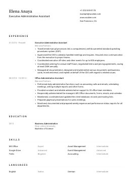 Modern resume example for Executive Administrative Assistant position