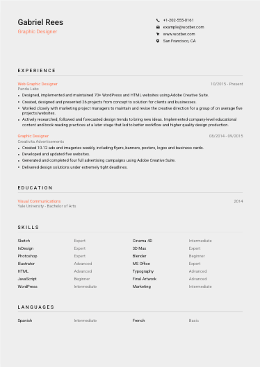 Modern resume example for Graphic Designer position