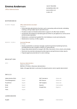 Modern resume example for Office Administrator position