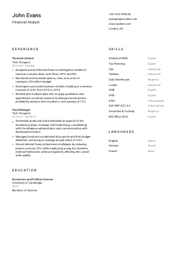 Modern resume example for Financial Analyst position