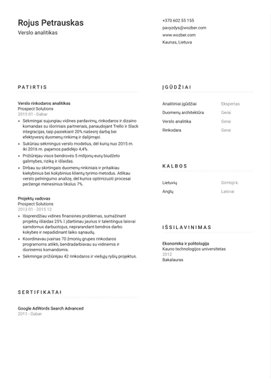 Unikaus stiliaus CV šablono pavyzdys #1