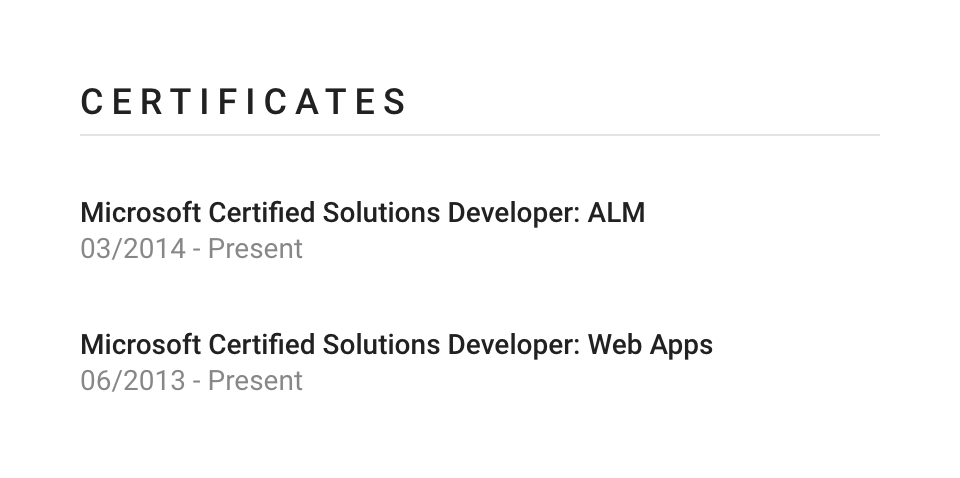 Resume certificates section example