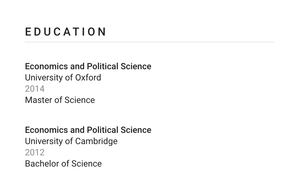 Resume education section example