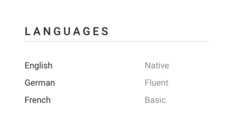 Resume languages section example
