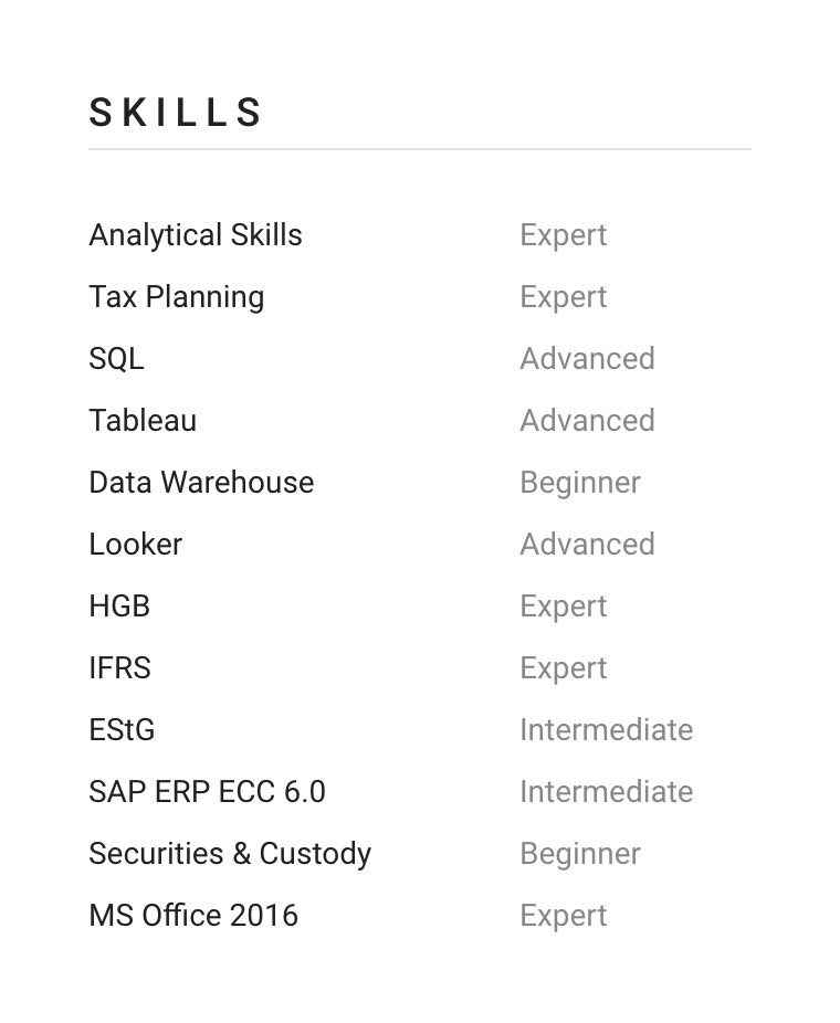Resume skills section example