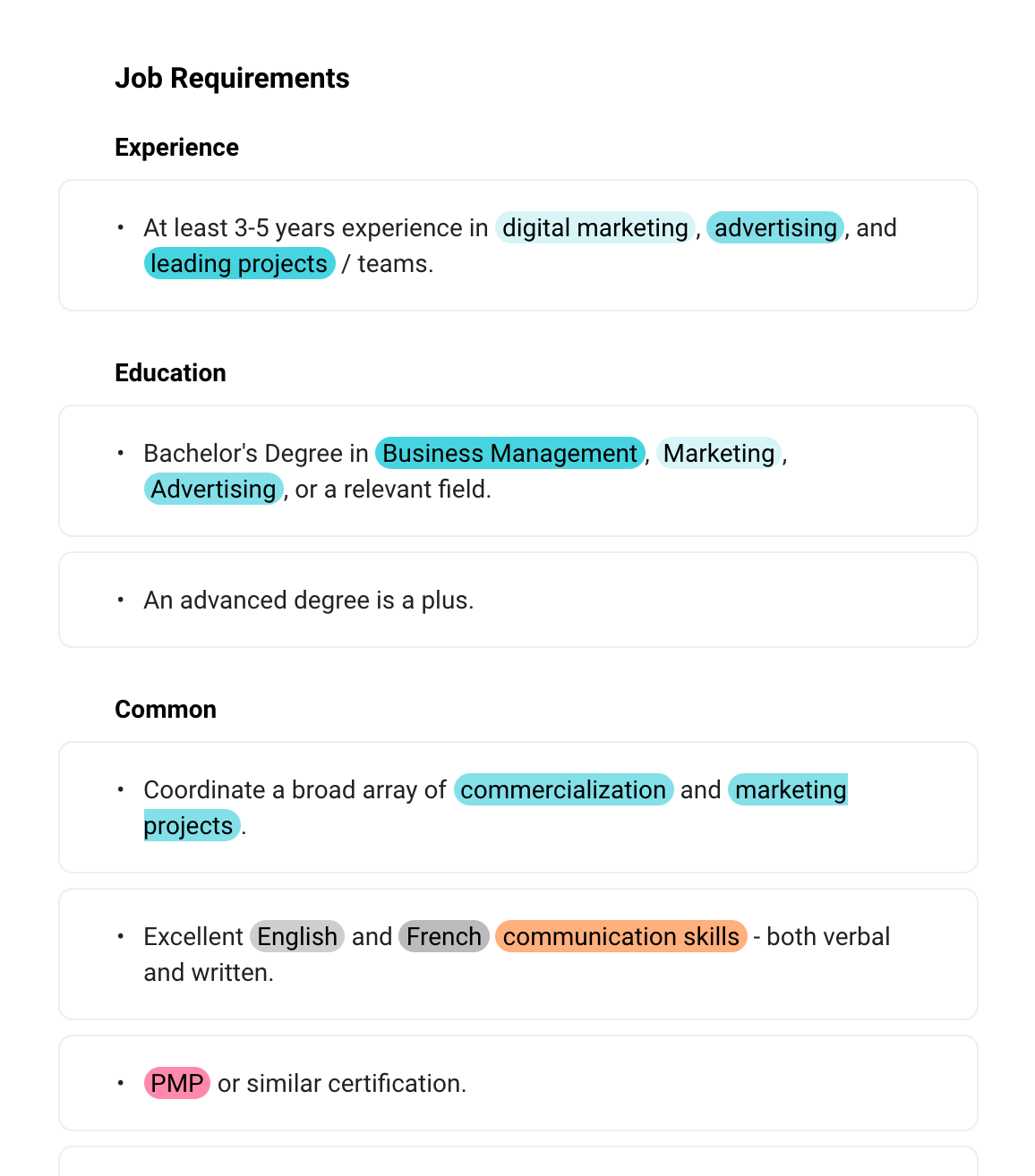 Wozber ATS Optimization Job Requirements