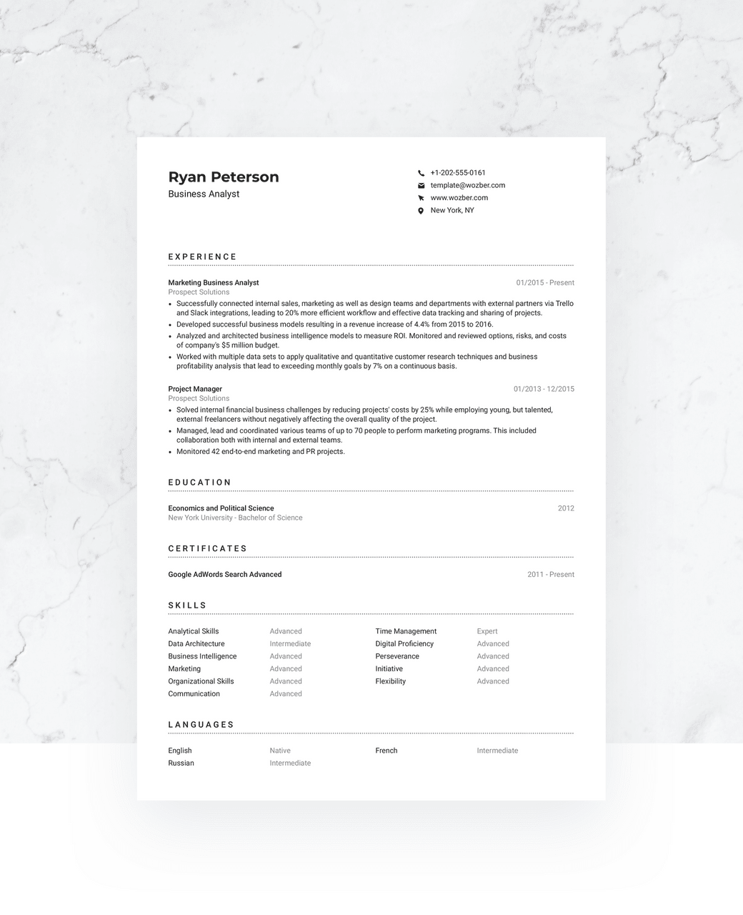 A classic, one-column resume template optimized for applicant tracking systems.