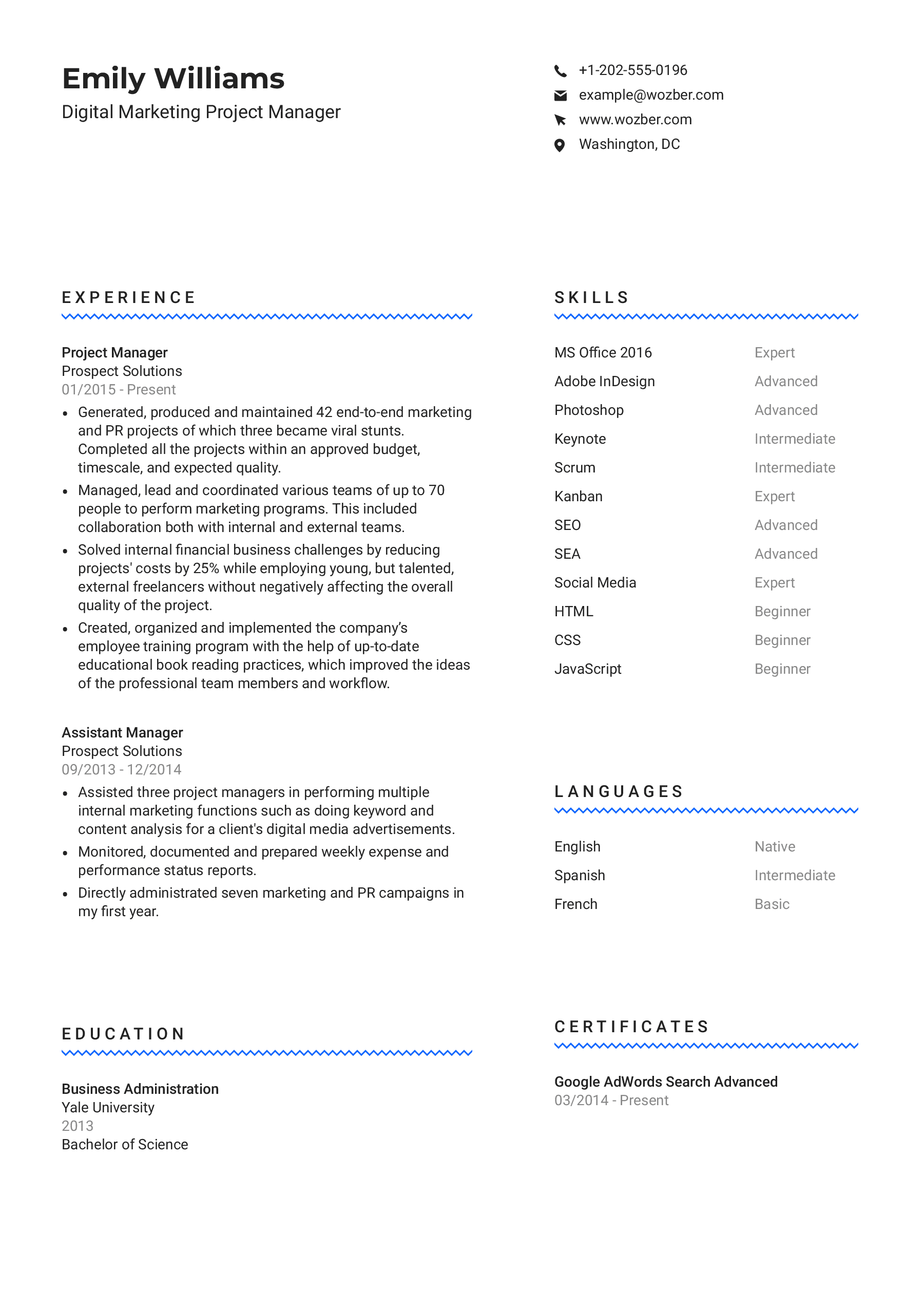 A playful, two-column resume template for professionals with a dynamic personality.