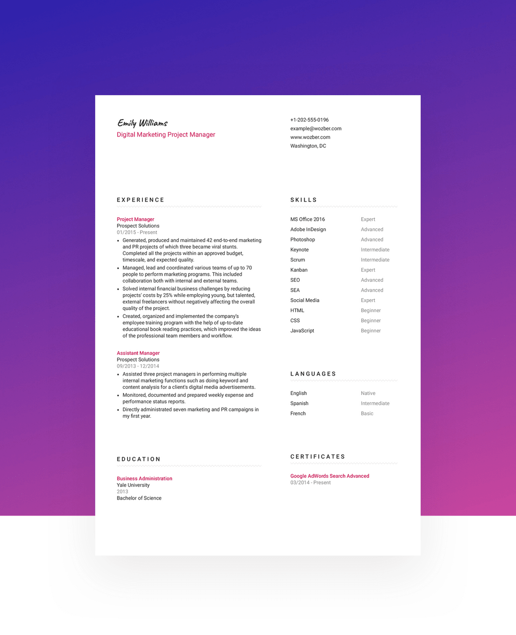 A modern two-column CV template.