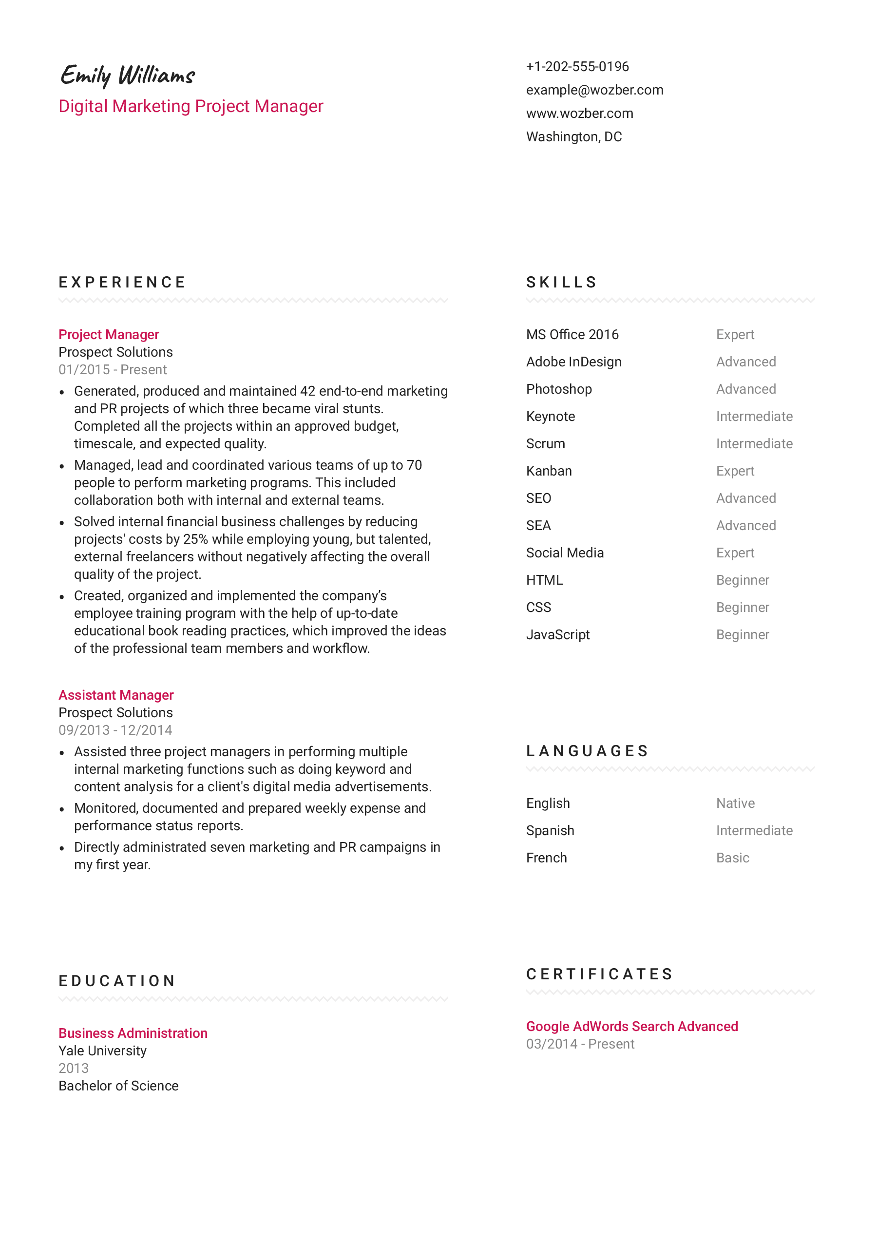 A modern two-column resume template.