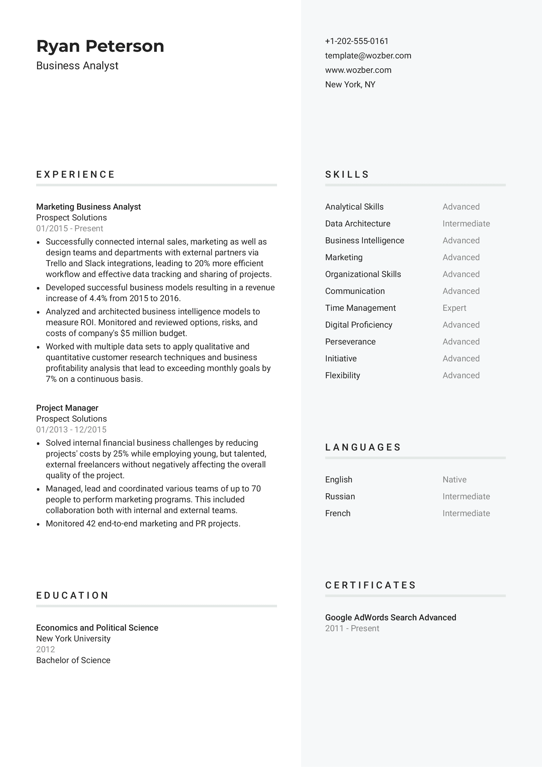 A modern CV template with a solid colour palette is an excellent choice for professionals who seek to resonate with a strong character.