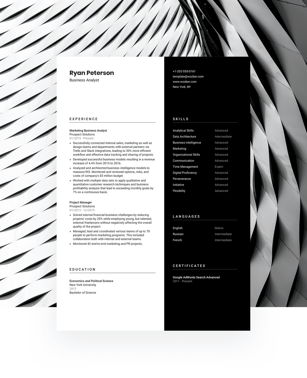 A black and white creative resume template for those who seek a classic feel.