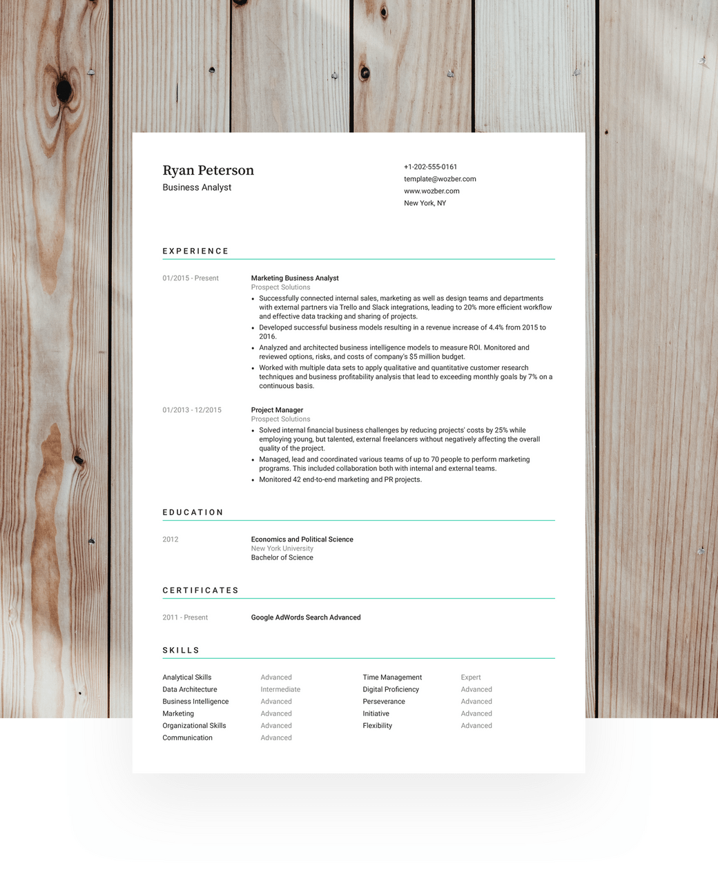 A minimalistic resume template optimized for applicant tracking systems and suitable for any professional.