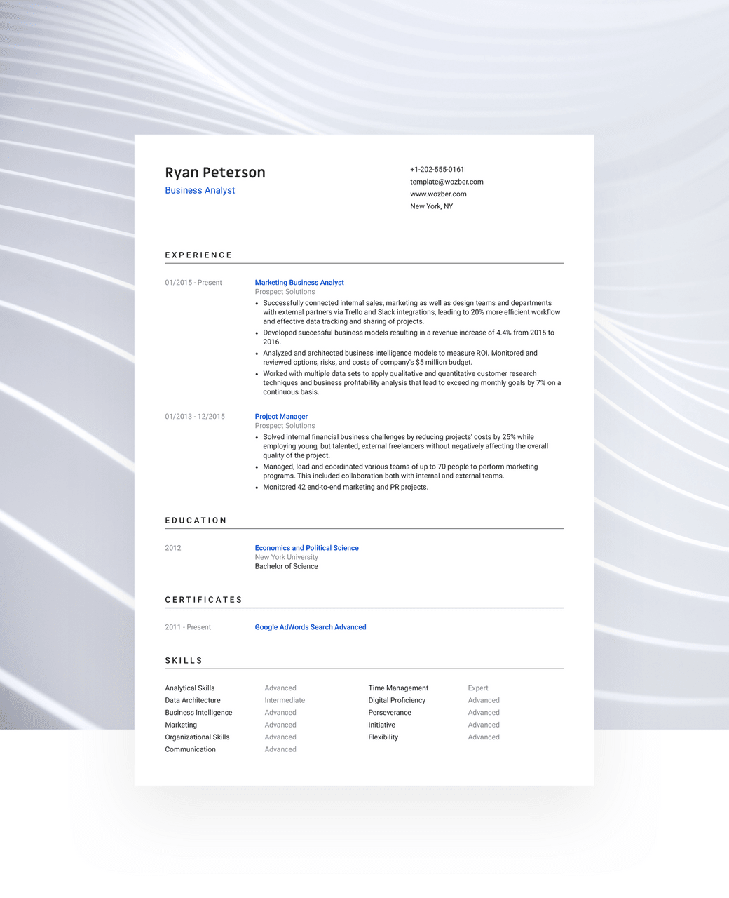 A classic format CV template optimised for applicant tracking systems.