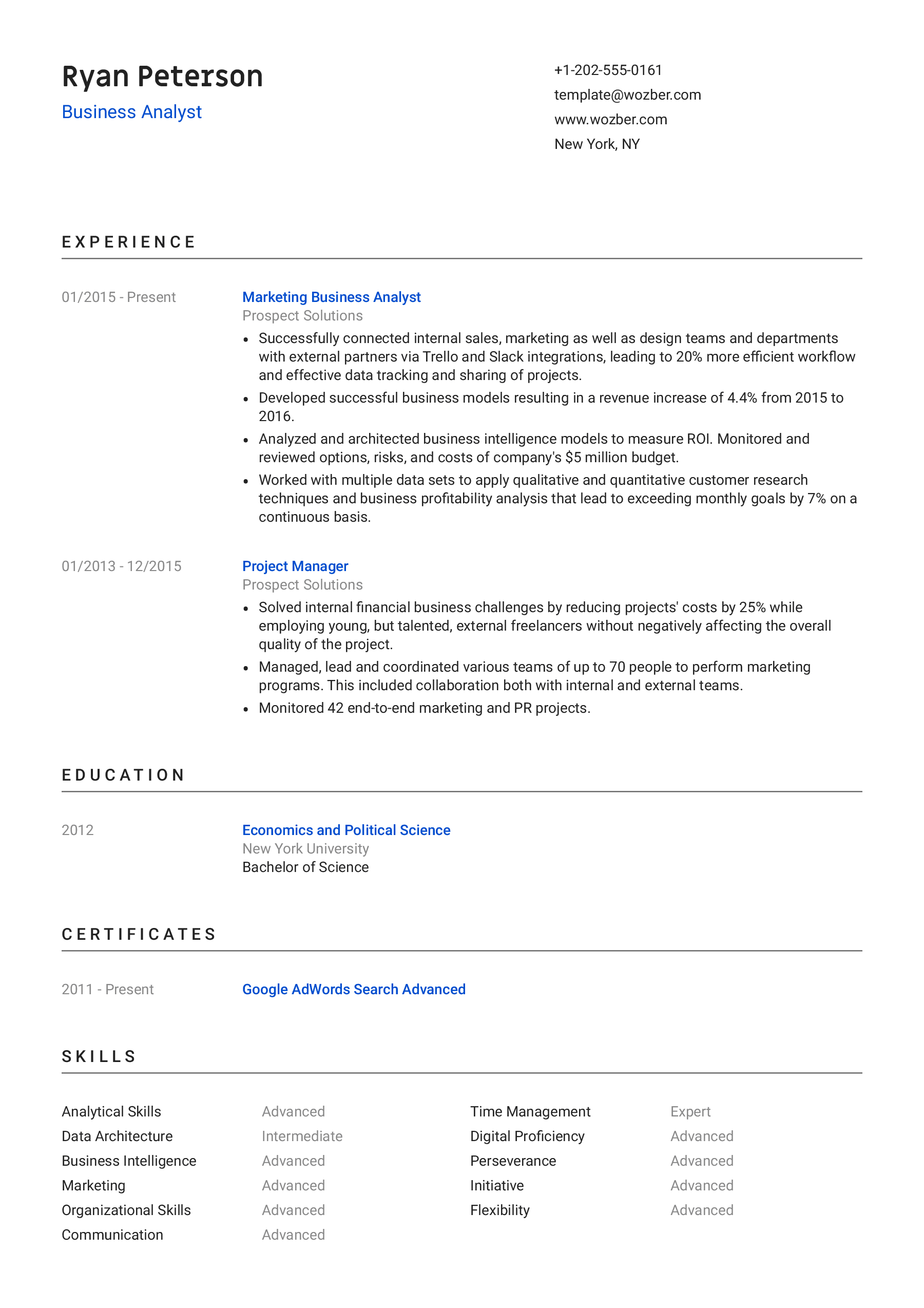 A classic format CV template optimised for applicant tracking systems.