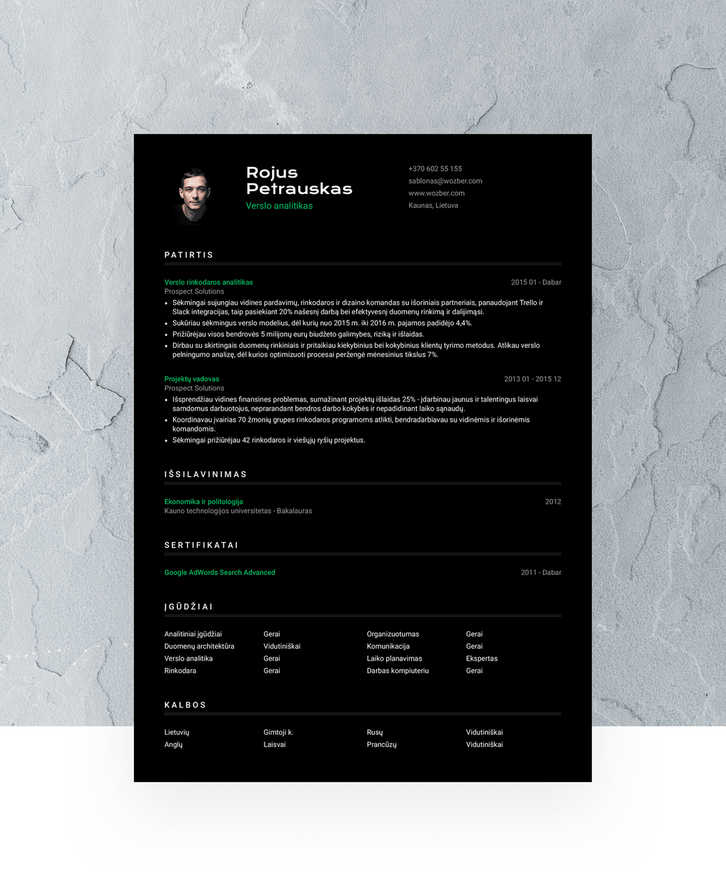 Kūrybiškiausias ir originaliausias Wozber CV šablonas.